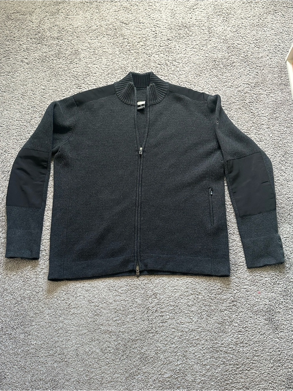 Victorinox Men's Dark Gray Mock Neck Knit Full Zip Sweater Zipper Logo XL